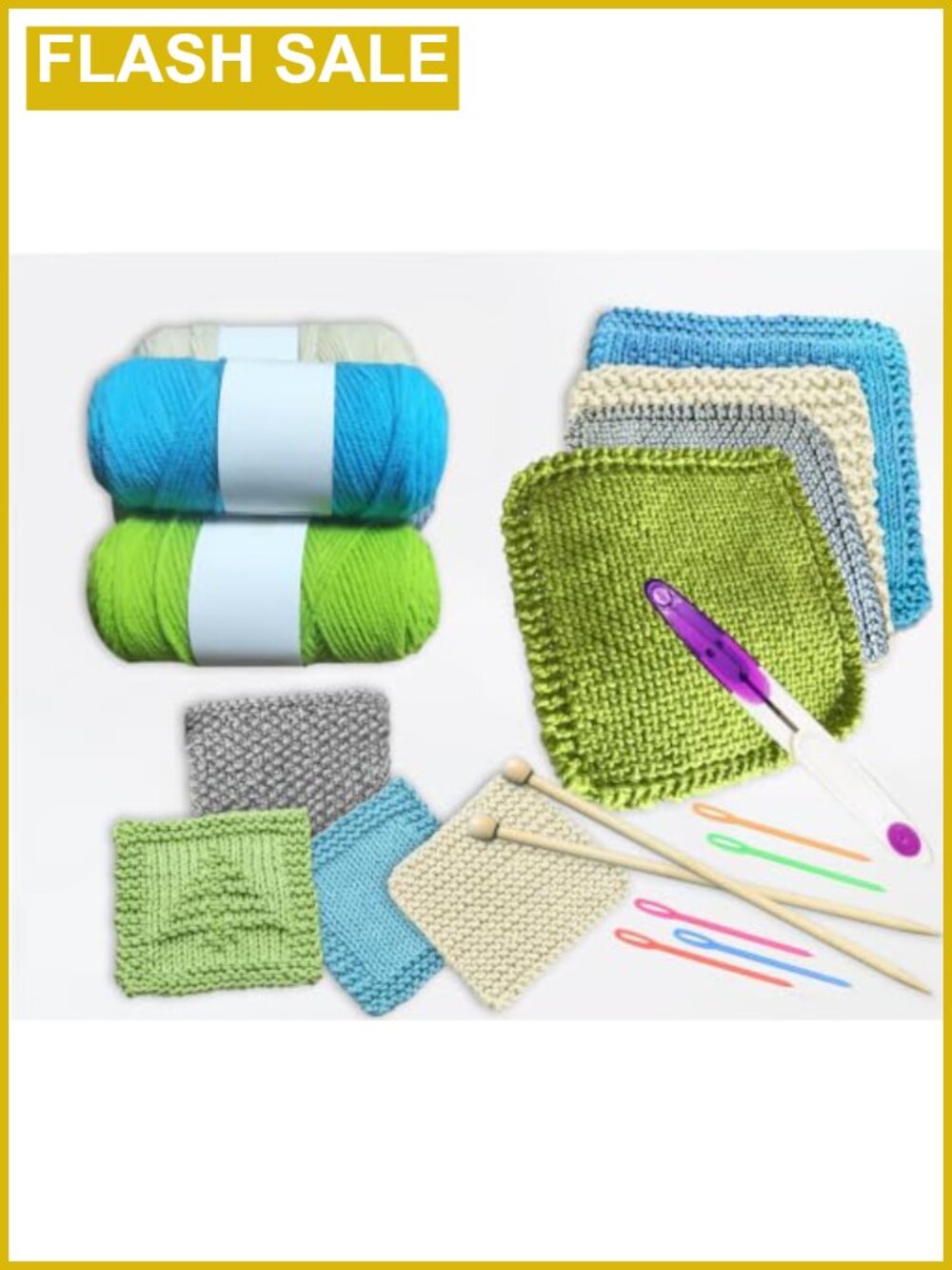 Beginner Knitting Kit Cotton Yarn Bamboo Needles DIY Dishcloth Coaster